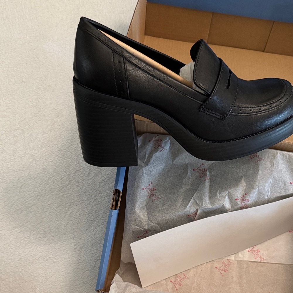 Jellypop Black Chunky Heel Loafers